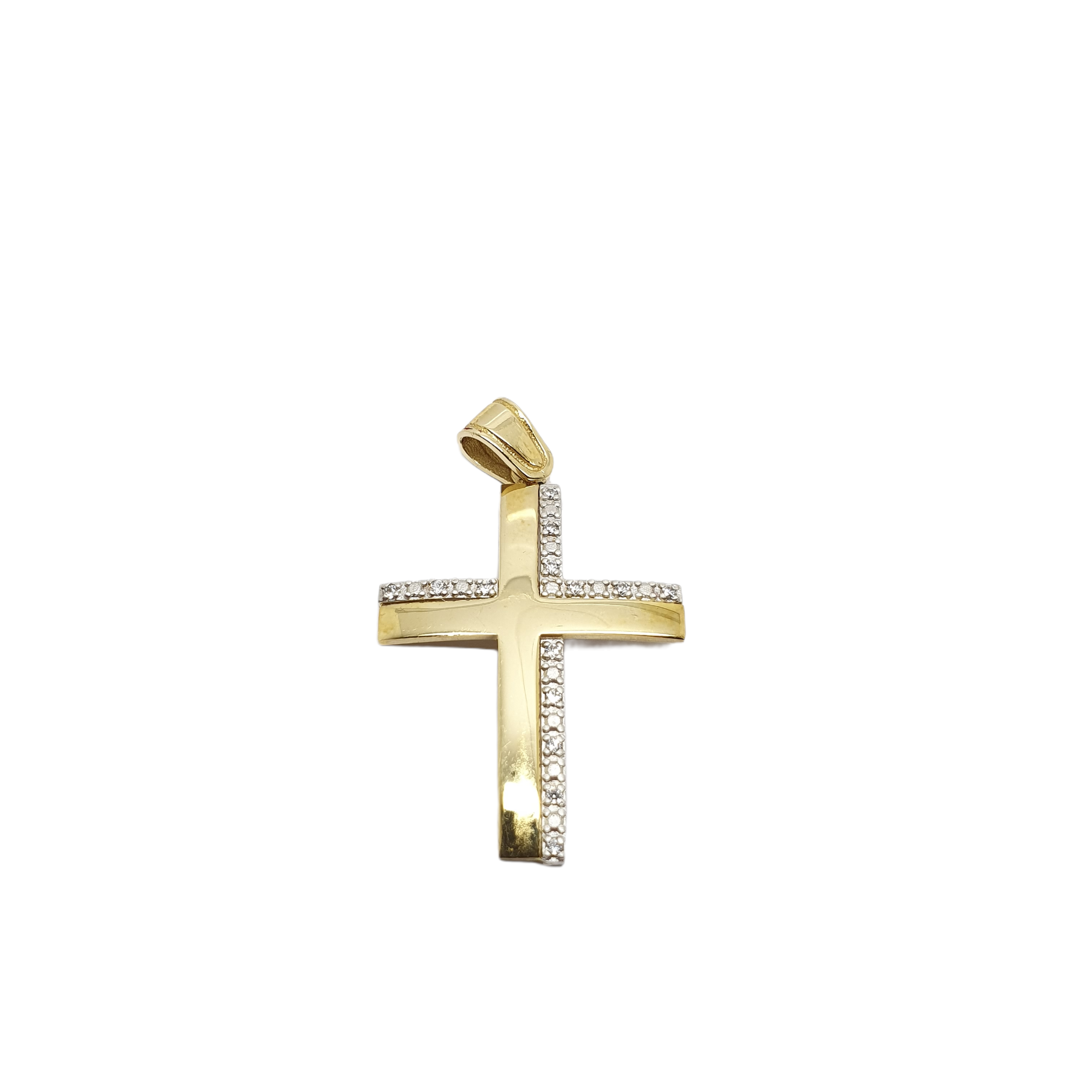 Croce in oro giallo e oro bianco k14 con zirconi cubici (code H1904)